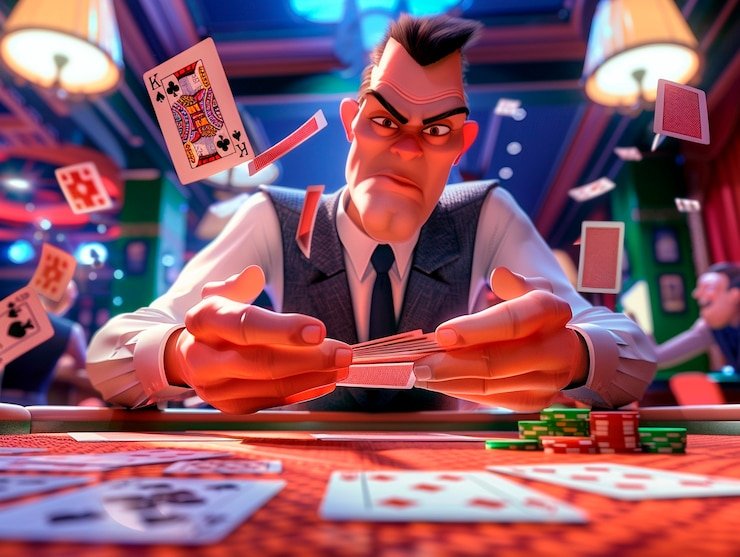 Tampilan dealer Texas Hold'em Bonus di studio clubjudi dengan kartu komunitas yang terbuka di meja